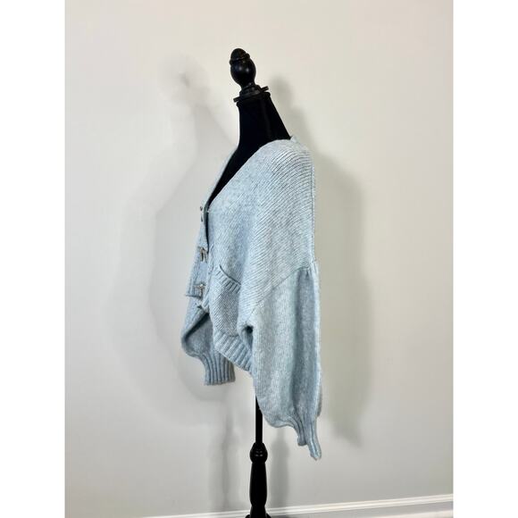 Zara‎ Blogger Fav Knit Cardigan Sweater in Blue Large Jewel Bow Rhinestone Knit - Picture 4 of 8